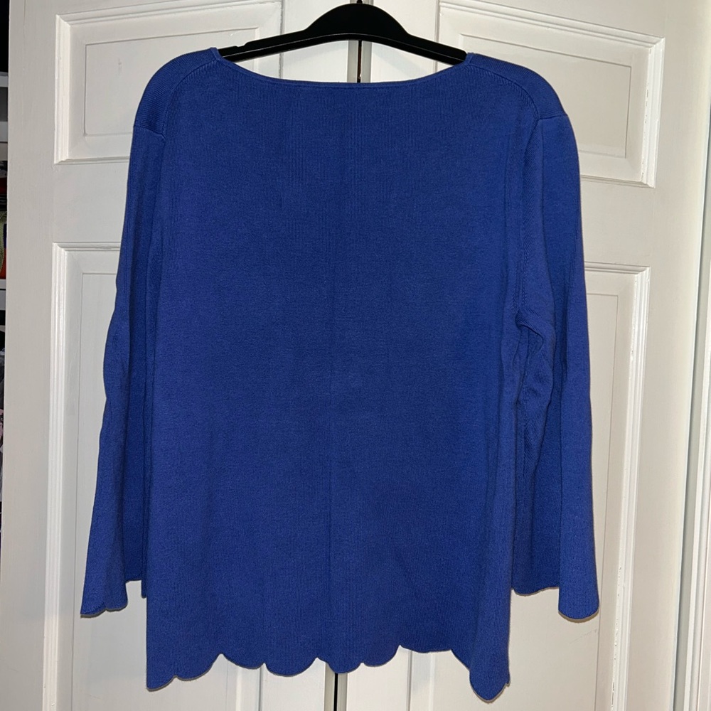 Talbots Scalloped Edge Royal Blue V-Neck Sweater - Picture 4 of 4